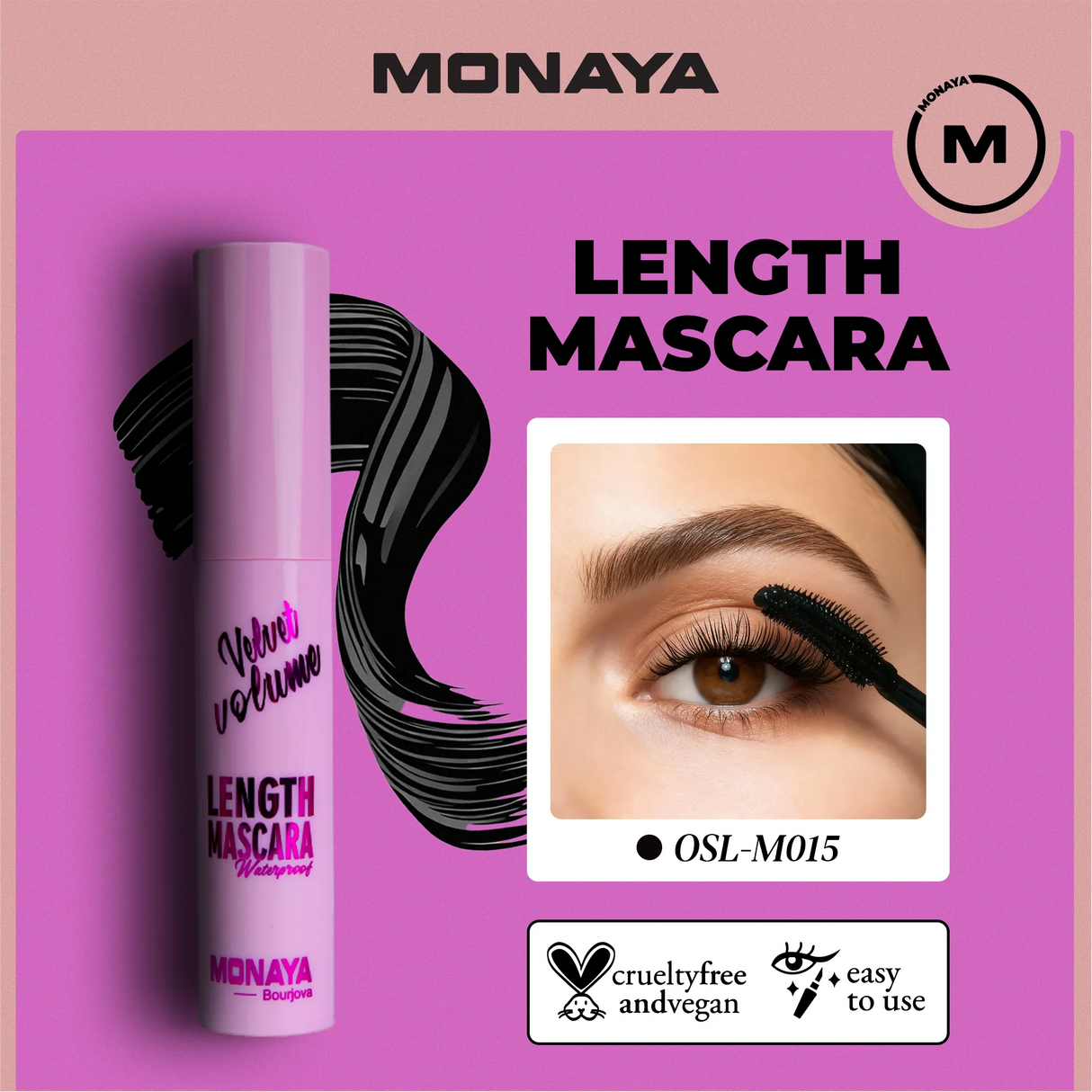 Velvet Volume Length Mascara – Waterproof, Smudge-Proof, Lightweight & Defining Formula for Natural Lash Lift - M015