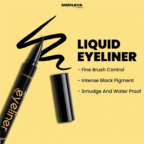 Monaya N010 Liquid Eyeliner – Waterproof, Smudge-Proof, Long-Lasting Eyeliner with Fine Brush Tip for Perfect Precision & All-Day Satin Finish
