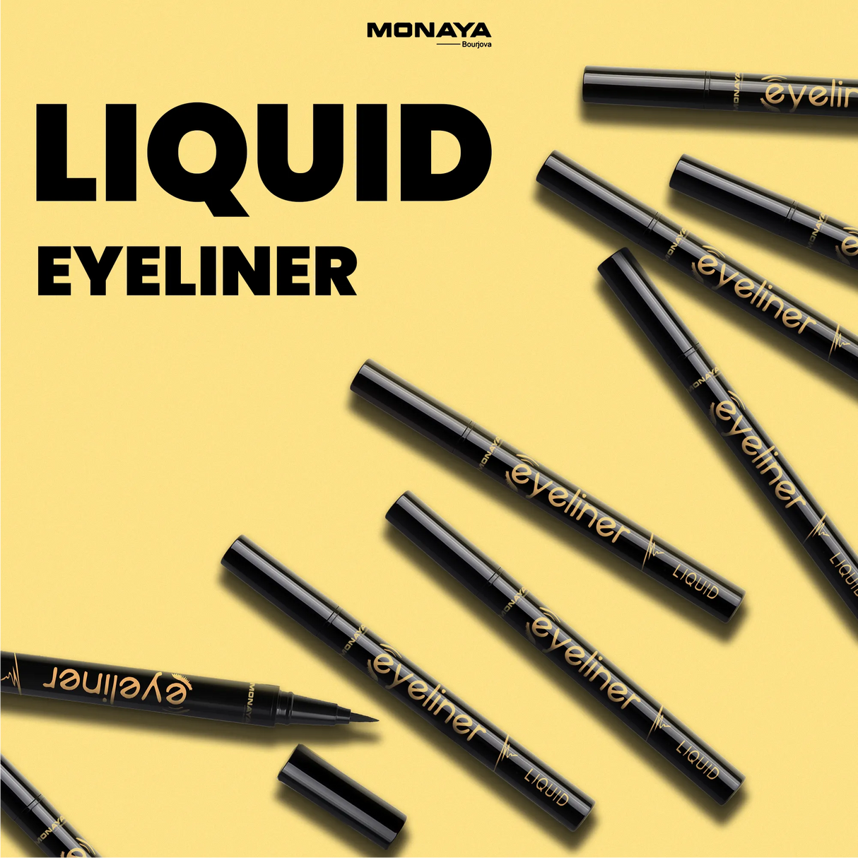 Monaya N010 Liquid Eyeliner – Waterproof, Smudge-Proof, Long-Lasting Eyeliner with Fine Brush Tip for Perfect Precision & All-Day Satin Finish