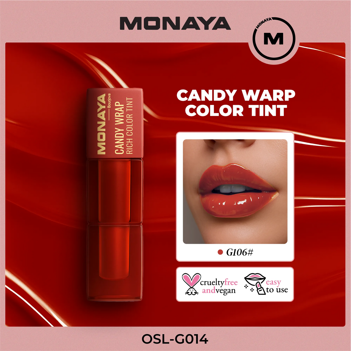 Monaya G014 Rich Color Lip Tint – Long-Lasting, Lightweight, Smudge-Proof, Moisturizing Lip Stain, Lip Care, Cruelty-Free Makeup