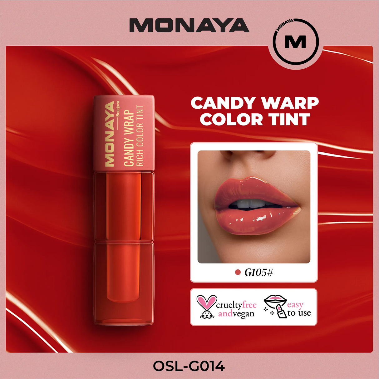 Monaya G014 Rich Color Lip Tint – Long-Lasting, Lightweight, Smudge-Proof, Moisturizing Lip Stain, Lip Care, Cruelty-Free Makeup