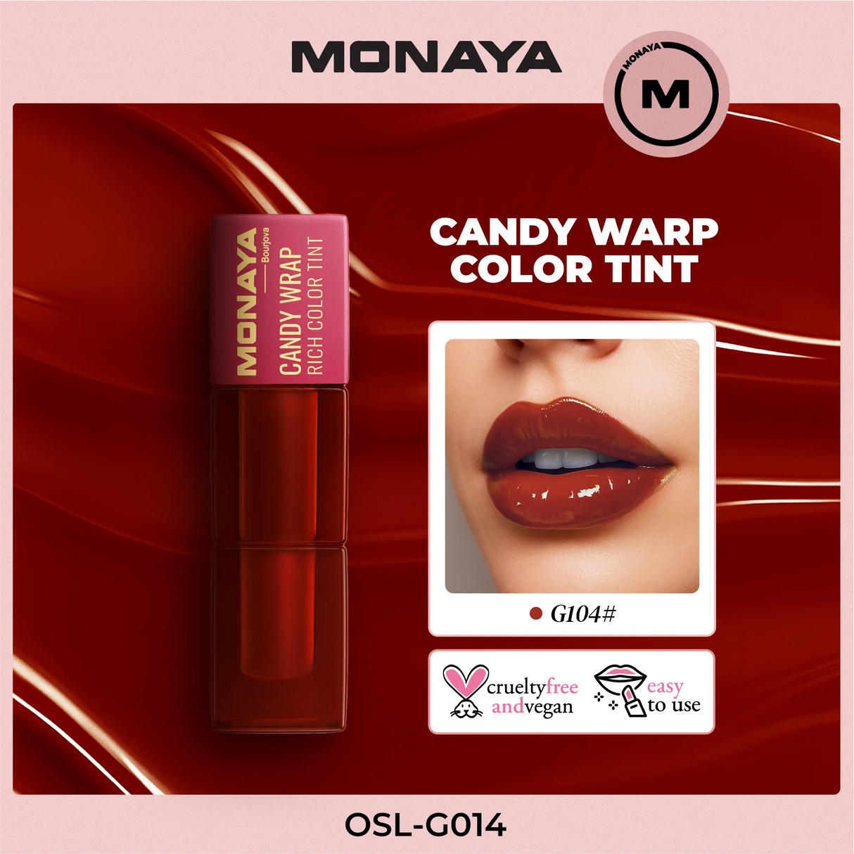 Monaya G014 Rich Color Lip Tint – Long-Lasting, Lightweight, Smudge-Proof, Moisturizing Lip Stain, Lip Care, Cruelty-Free Makeup