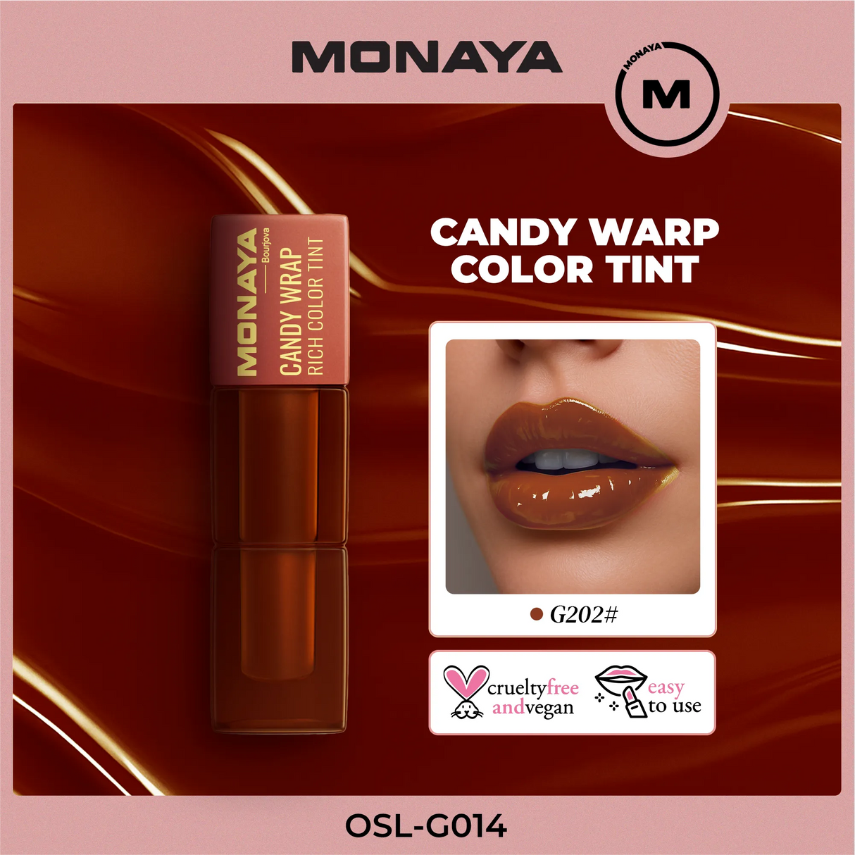 Monaya G014 Rich Color Lip Tint – Long-Lasting, Lightweight, Smudge-Proof, Moisturizing Lip Stain, Lip Care, Cruelty-Free Makeup