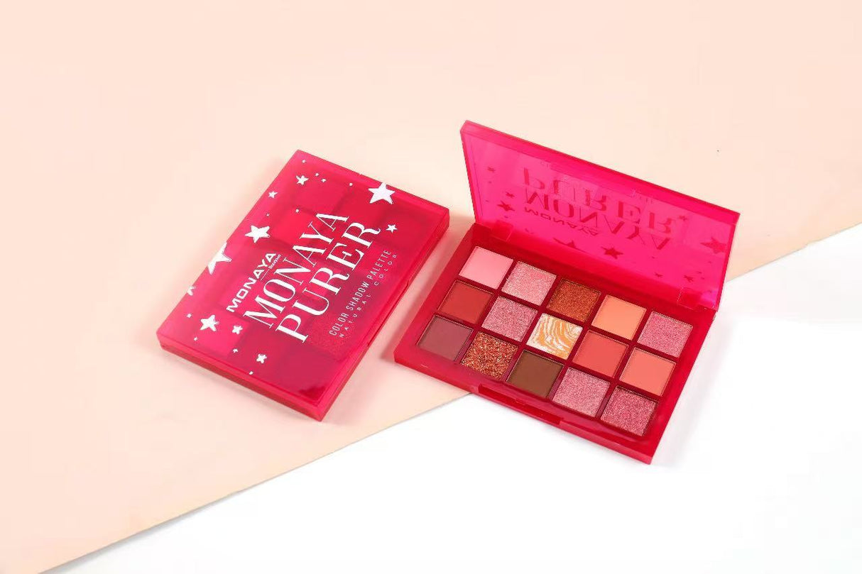 Monaya Y004 Purer Palette Shadow, Pallet Long-Lasting Blendable Natural Colors Make Up, Eye Shadows Cosmetics Gift Kit - 15 color