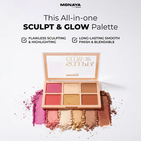 Sculpt & Glow Contour Palette, Blush Highlighters Bronzer Powder All in one Makeup - 6 Shades - BHC001