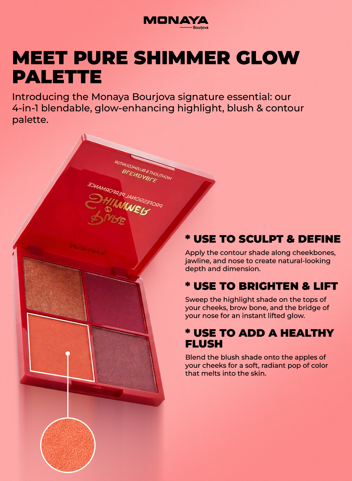 Monaya BHC002 Pure Shimmer Blendable Highlight & Blush&Contour - 4 color