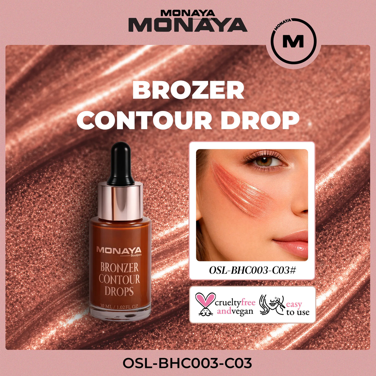Bronzer Contour Drops – Liquid Face Contour for Sculpted & Sun-Kissed Look, Long-Lasting - BHC003-C03