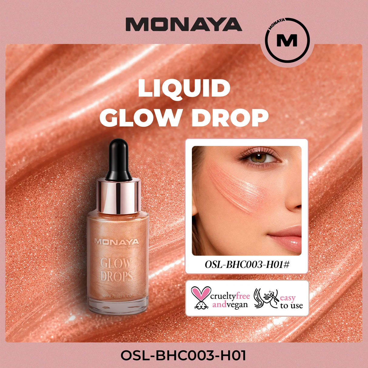 Glow Drops for Face and Body – Multi-Use Liquid Highlighter, Long-Lasting Glow - BHC003-H01