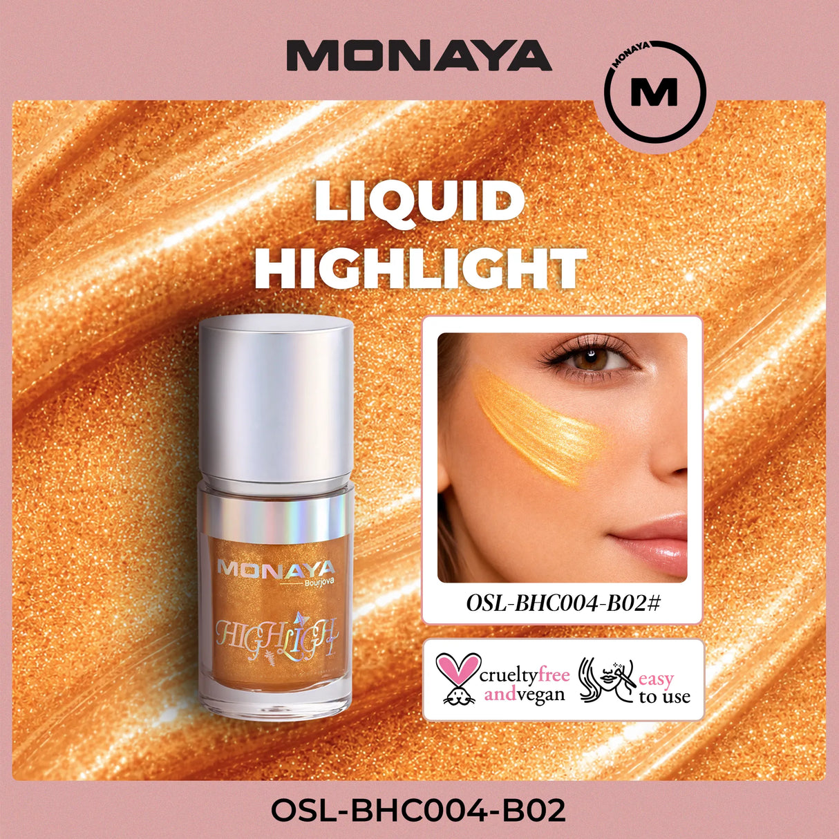 Glow & Blush & Highlight Drops for Face and Body – Lightweight Liquid Glow Drops, Buildable Blush & Highlighter, Radiant Finish, Long-Lasting, Vegan & Cruelty-Free - BHC004-B02