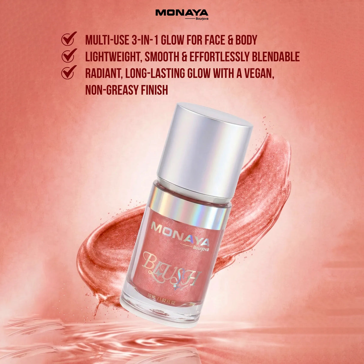 Glow, Blush & Highlight Drops for Face and Body – Liquid Glow Drops, Buildable Blush & Highlighter, Radiant Finish, Lightweight & Long-Lasting, Vegan & Cruelty-Free - BHC004-C03