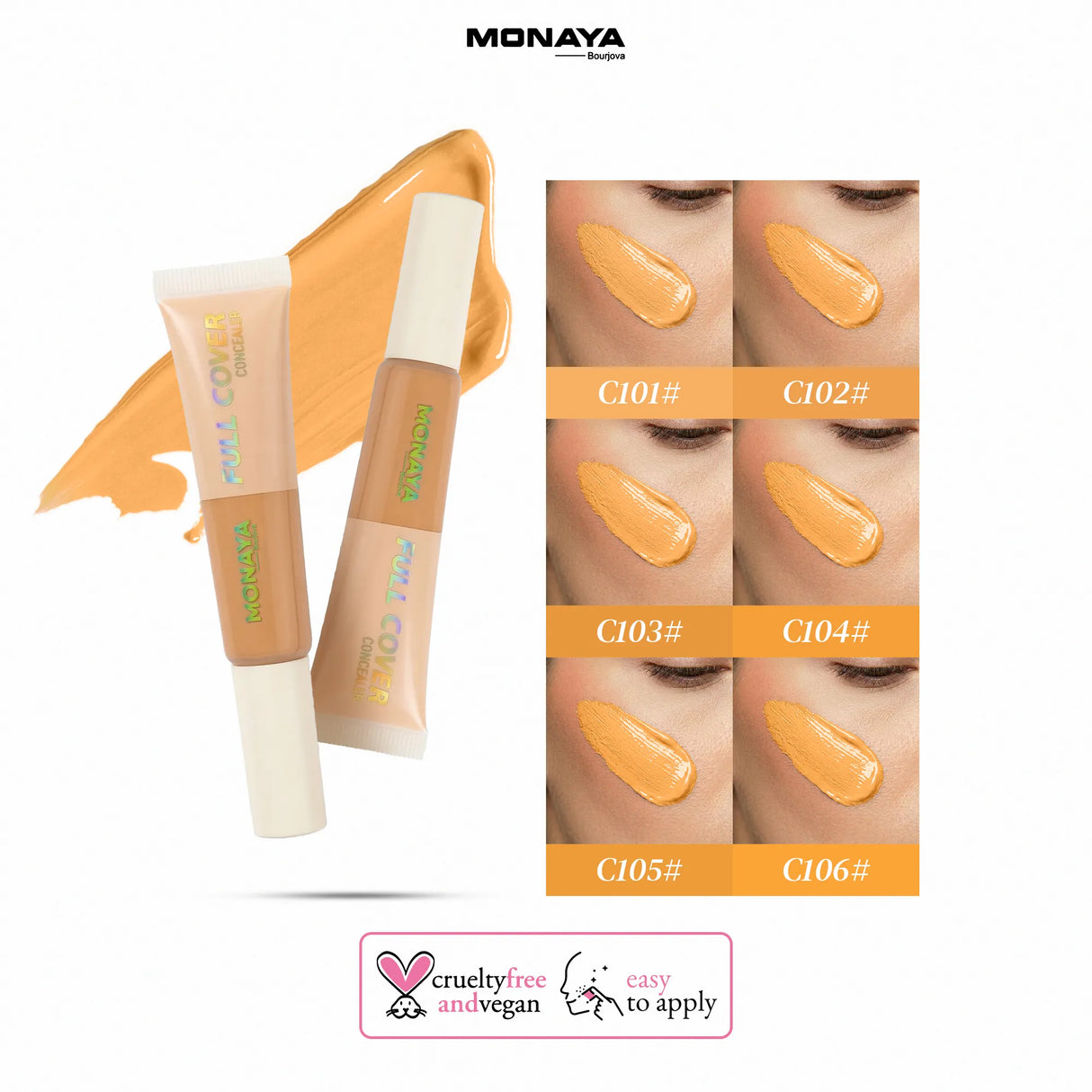 Full Cover Concealer – High Coverage Concealer for Dark Circles & Imperfections, Long-Lasting, Lightweight - C004