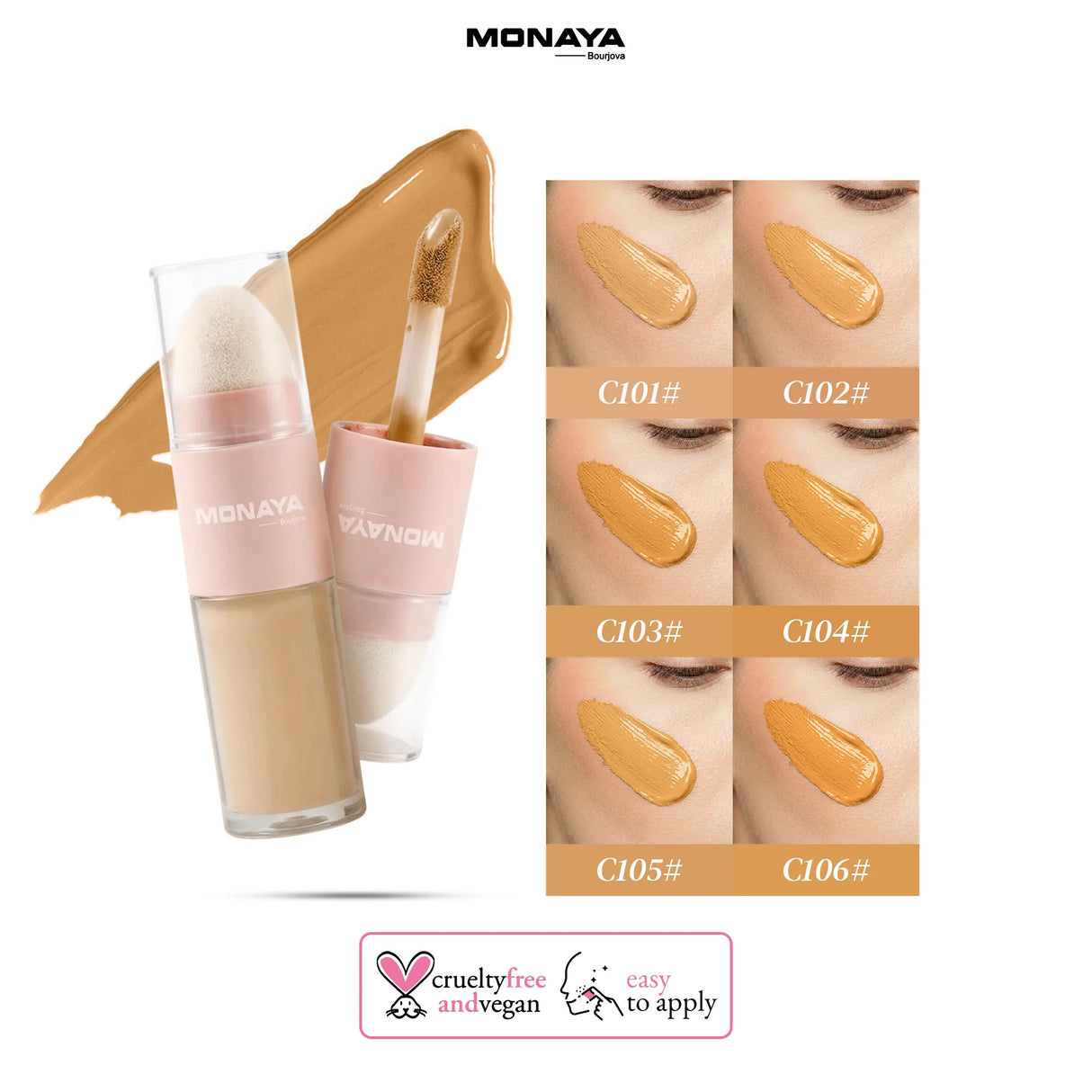 Full Cover Concealer – Long-Wear Matte Finish Liquid Concealer for Dark Circles & Blemishes – Waterproof, Crease-Proof & Vegan Formula - C005