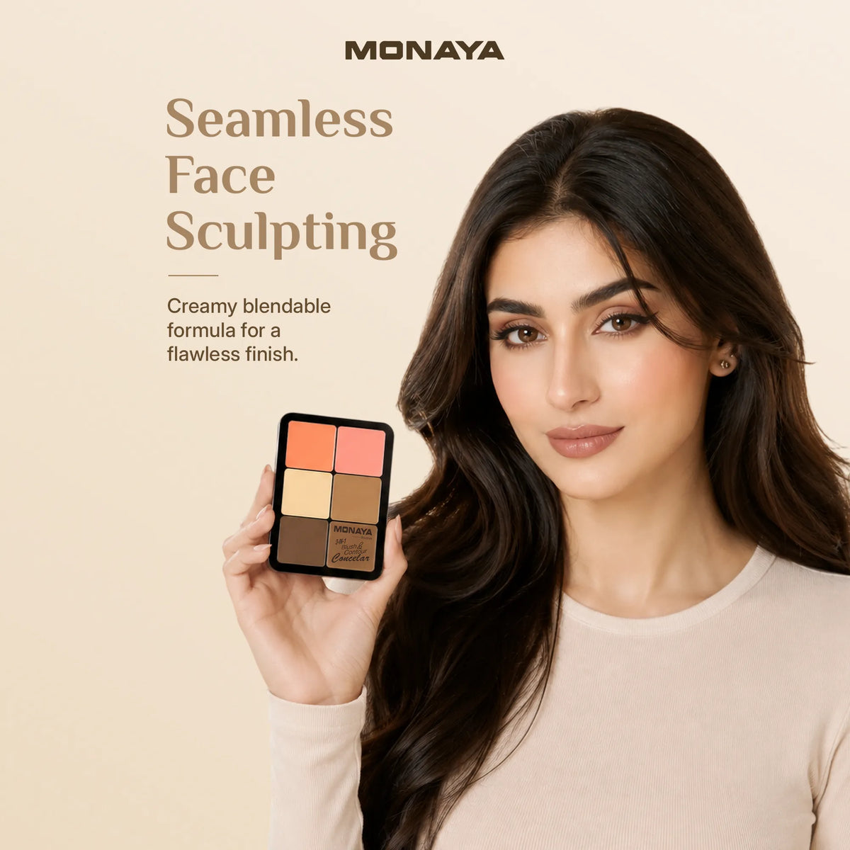 3-in-1 Face Palette – Blush, Contour & Concealer in One Compact, Smooth Creamy Formula – C008