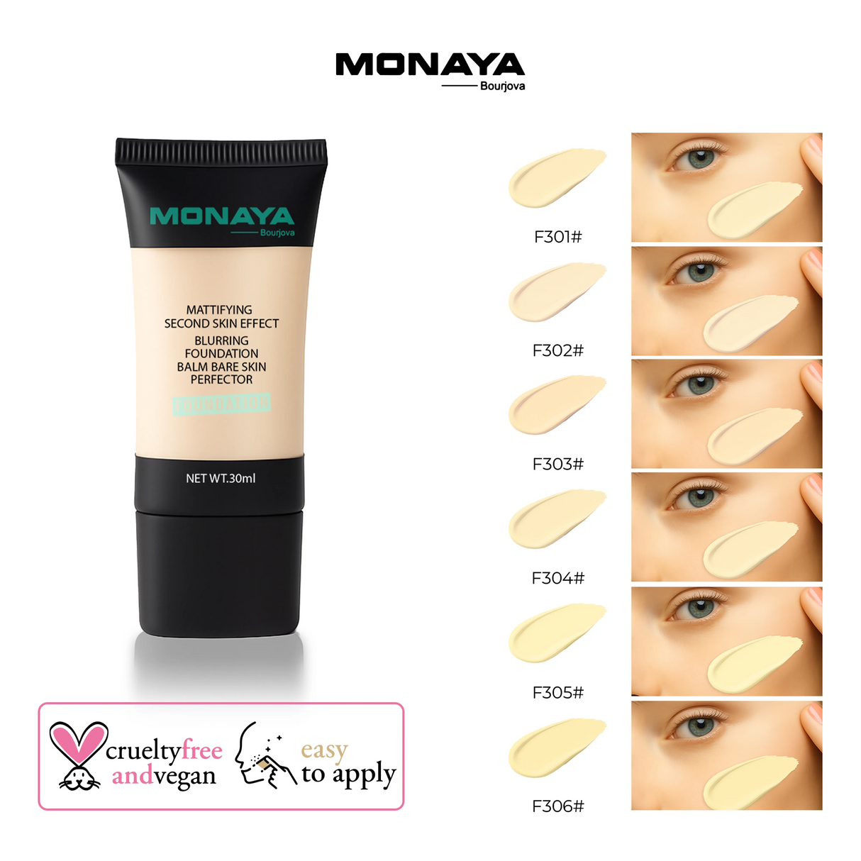 Perfect Matte Liquid Foundation – Full Coverage, Waterproof - 6 Shades (30ml) - F003