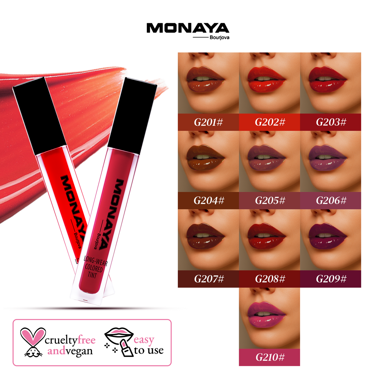 Monaya G002 Long-Wear Colored Tint Lip Gloss Candy Wrap Rich Color Lip Gloss-Hydrate & Volumize-Cruelty-Free