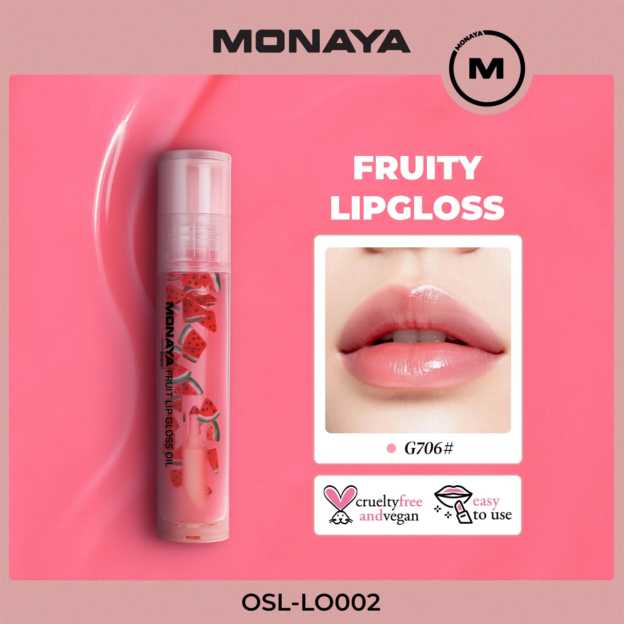 Watermelon Fruit Lip Gloss - Natural Glossy Finish, Nourishing Lip Oil – LO002