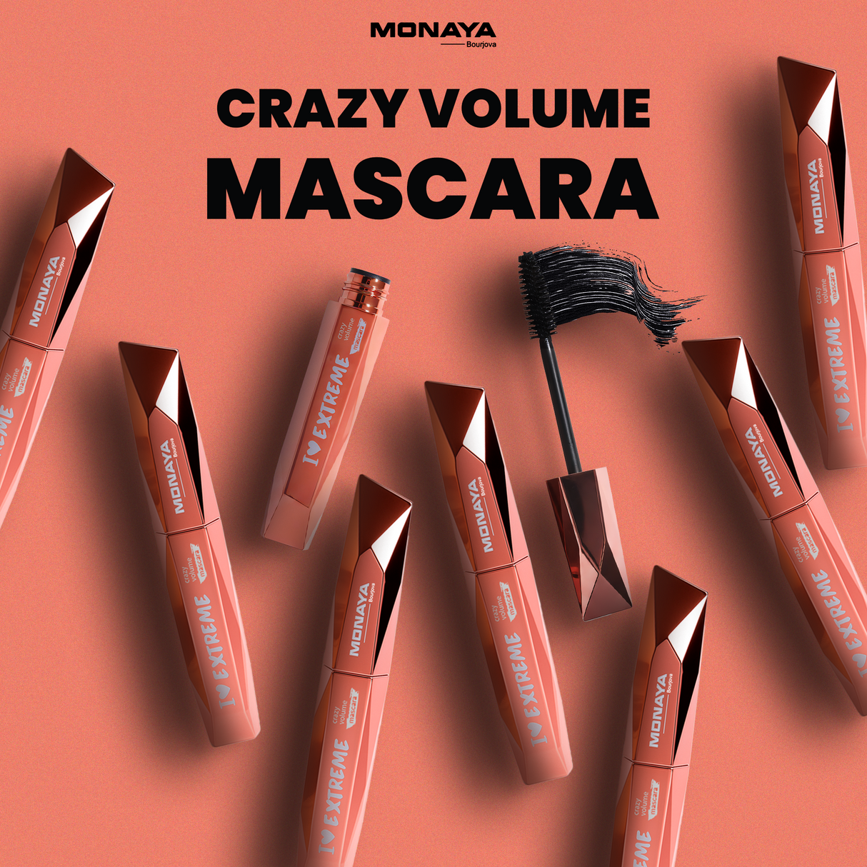 Monaya M004 I Love Extreme Crazy Volume Mascara, Long-Lasting Zero-Smudge Lengthening Mascara ( M102 ) # M003-Black