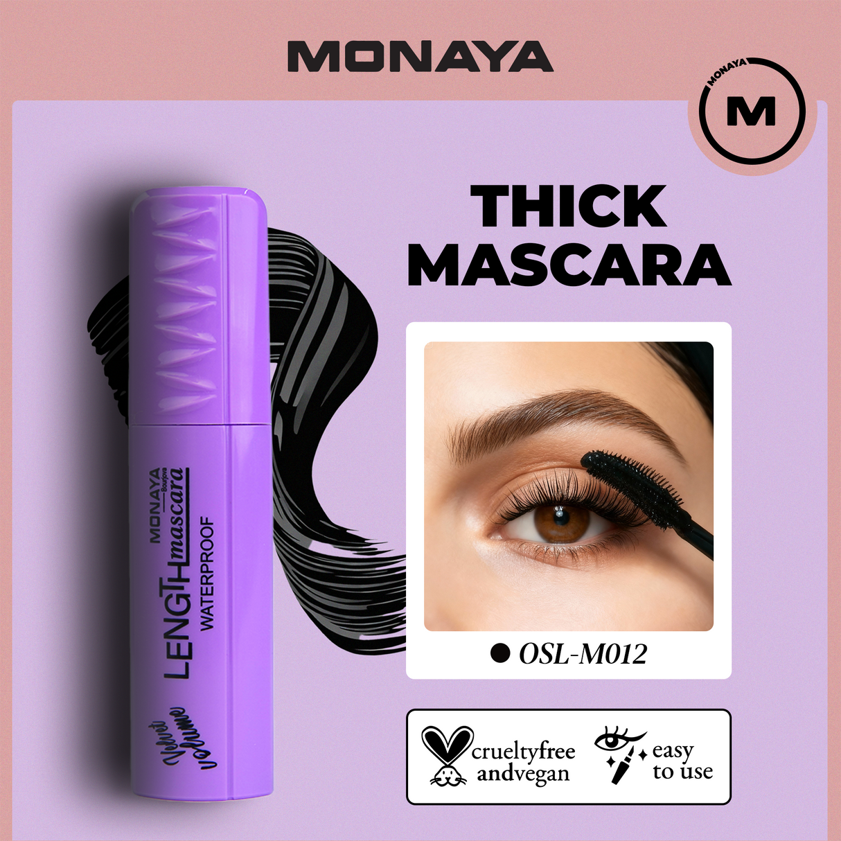Monaya M012 Big Eyes Extended The Thick Mascara, PROFESSIONAL MAKEUP Volumizing, Lengthening, & Defining-Black
