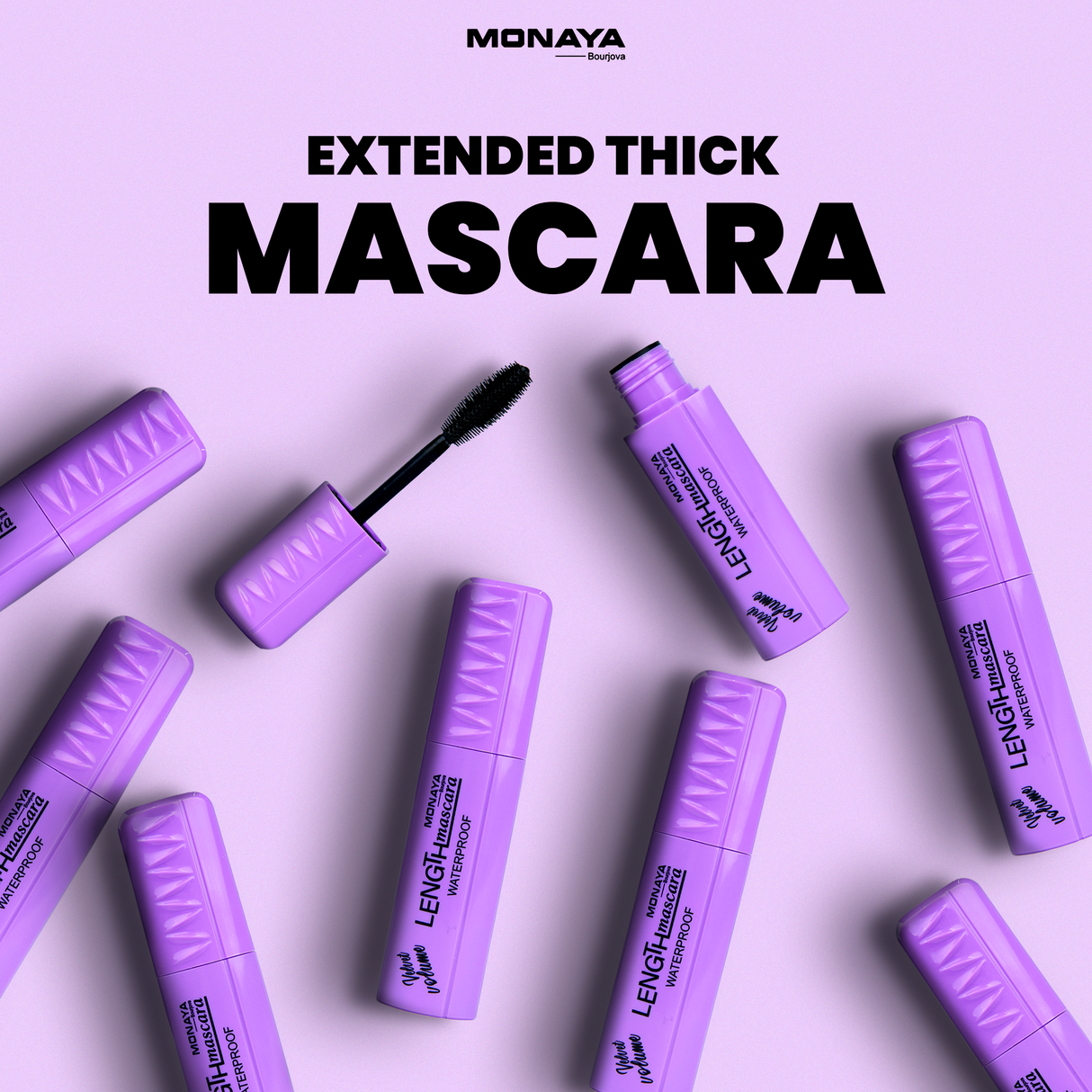 Monaya M012 Big Eyes Extended The Thick Mascara, PROFESSIONAL MAKEUP Volumizing, Lengthening, & Defining-Black