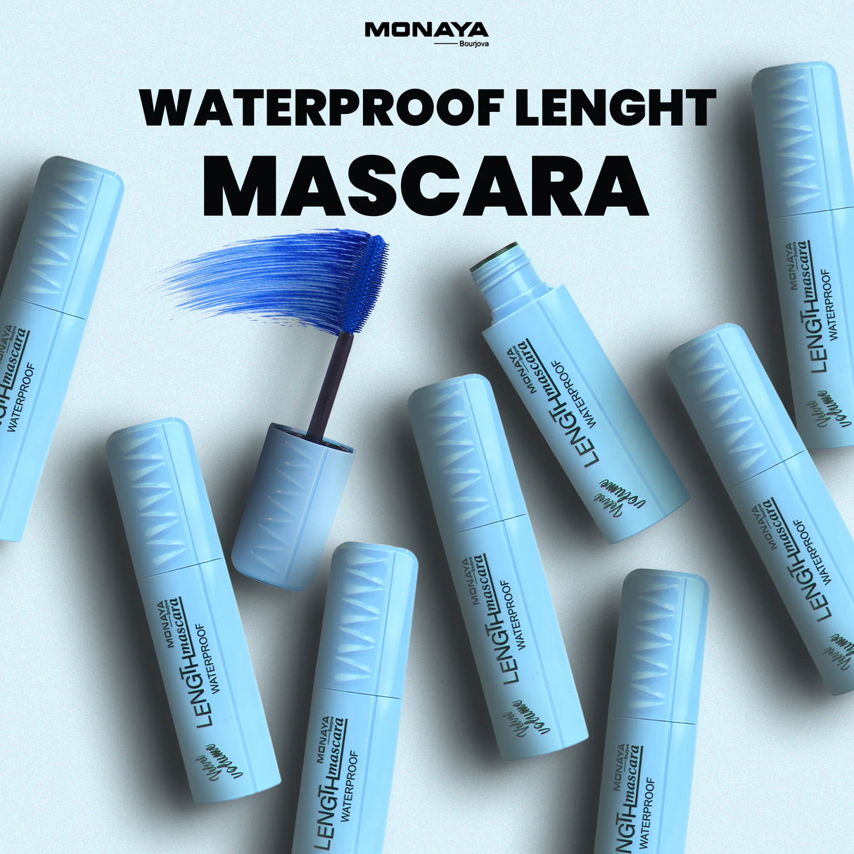 Waterproof Length Mascara – Blue Color, Velvet Volume, Lash-Lengthening Formula - M013
