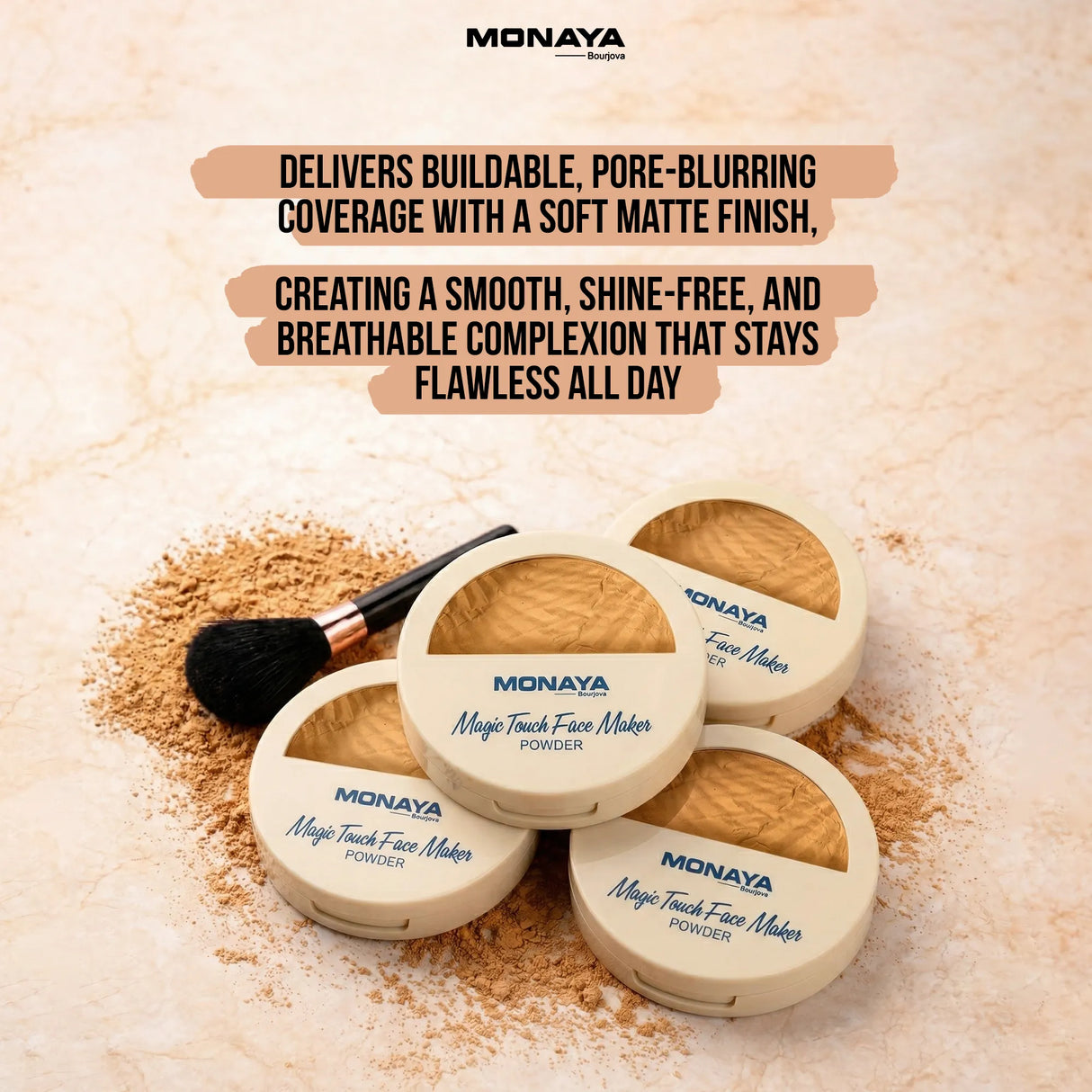 Magic Touch Face Maker Powder – High-Definition Blurring Pressed Powder, Full Coverage Matte Finish, 12-Hour Sebum Control, Cruelty-Free & Vegan, 4 Skin-Perfecting Shades - P004