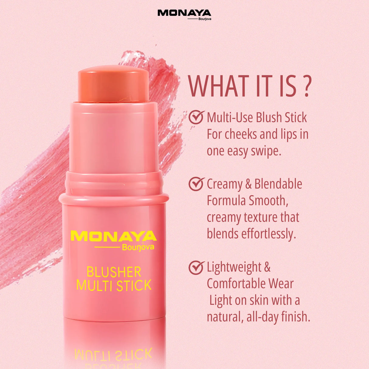 Blusher Multi Stick – Cream Blush Stick for Cheeks & Lips, Natural Finish, 6 Shades - S006