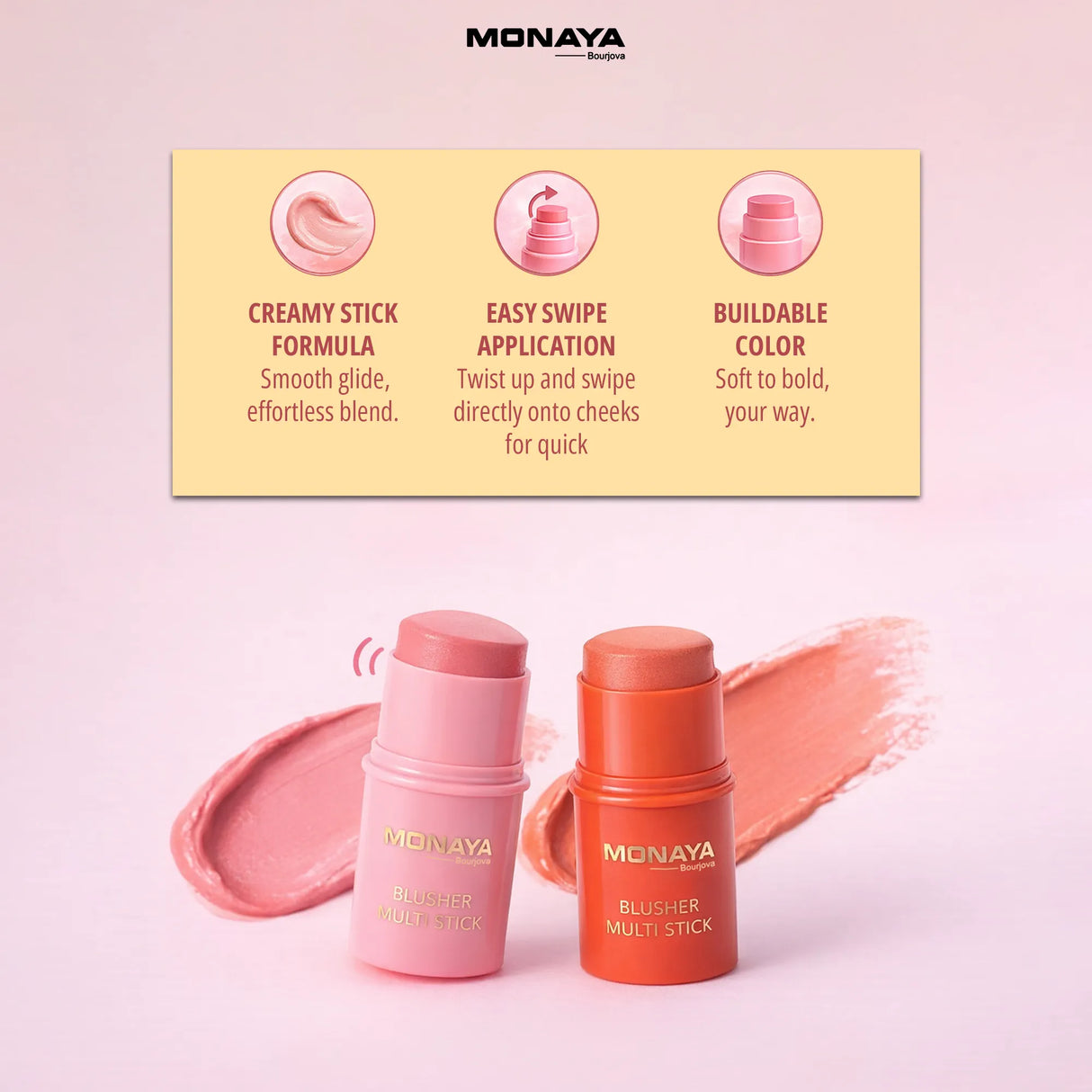 Blusher Multi Stick – Cream Blush Stick for Cheeks & Lips, Natural Finish, 6 Shades - S006