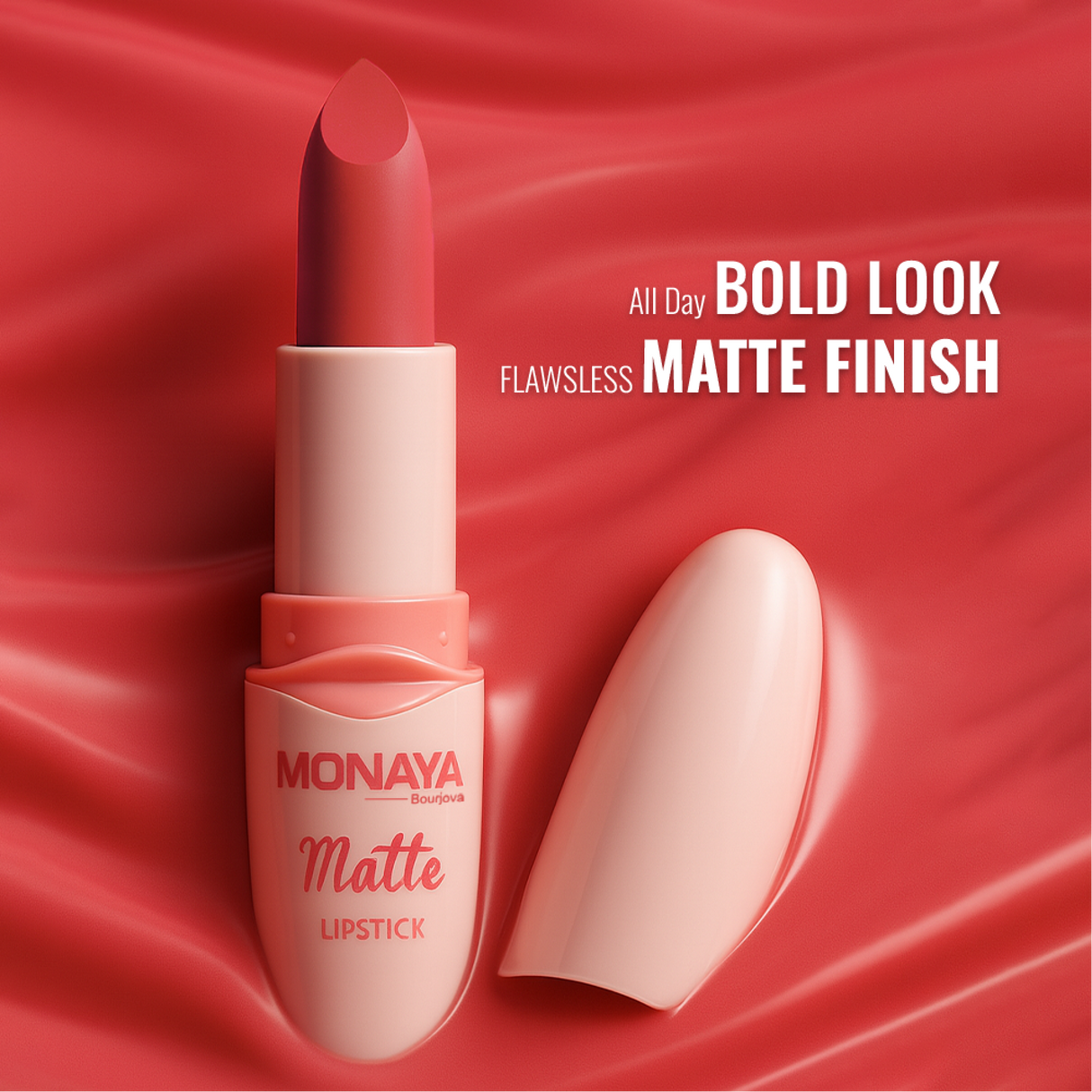 Monaya Bourjova Matte Lipstick, Velvet Finish, 6 Shades, OSL-L006