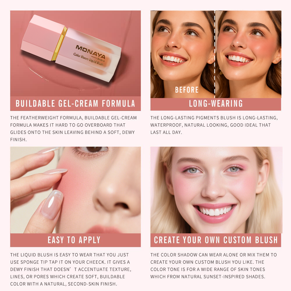 Monaya Velvet Glow Liquid Blush, 8 Shades, OSL-S002