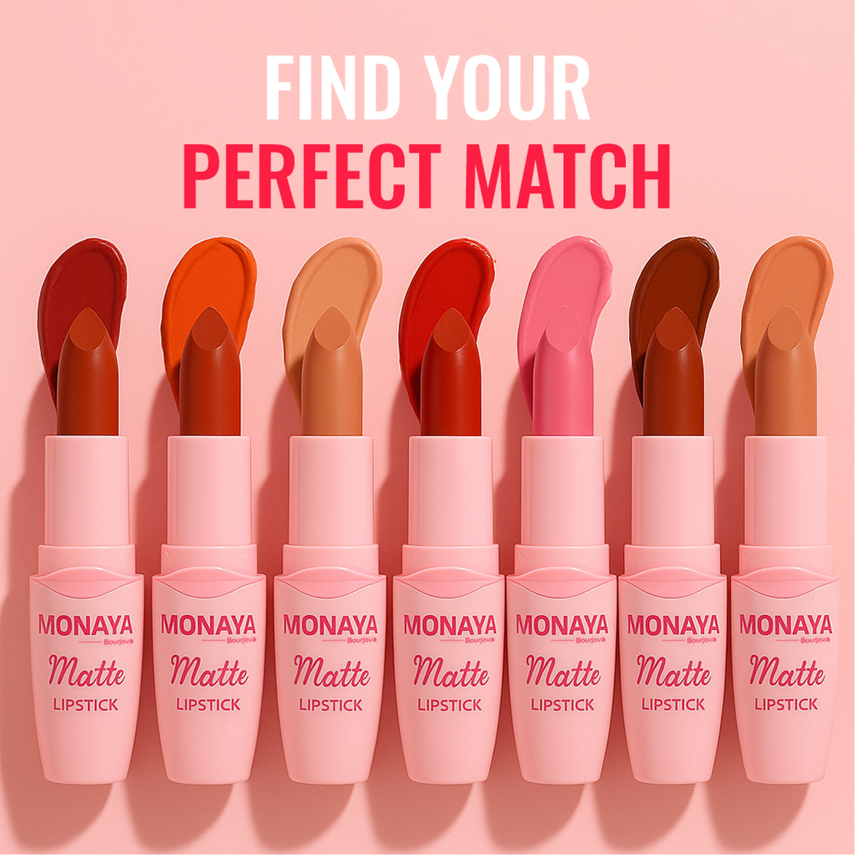 Monaya Bourjova Matte Lipstick, Velvet Finish, 6 Shades, OSL-L006