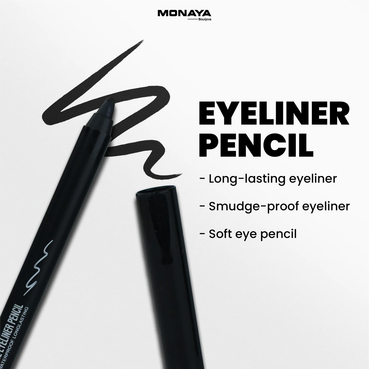 Monaya E001 Black Kohl Eyeliner Pencil – Ultra Smooth, Long-Lasting, Smudge-Proof Eye Pencil for Intense Definition & All-Day Comfort