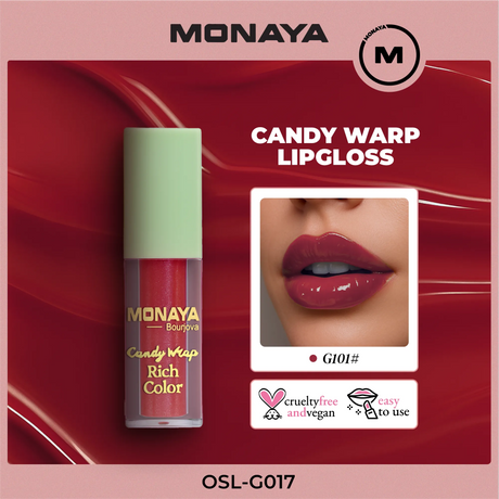 Monaya G017 Candy Wrap Rich Color Lip Gloss – High Pigment, Moisturizing, Long-Lasting, Non-Sticky, Glossy Finish, Lip Care, Cruelty-Free