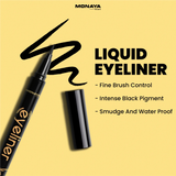 Monaya N010 Liquid Eyeliner – Waterproof, Smudge-Proof, Long-Lasting Eyeliner with Fine Brush Tip for Perfect Precision & All-Day Satin Finish