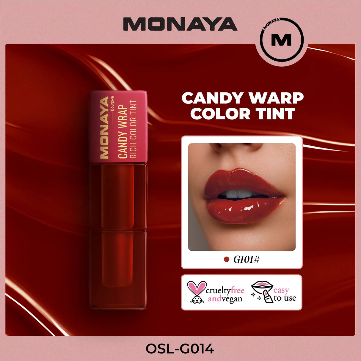 Monaya G014 Rich Color Lip Tint – Long-Lasting, Lightweight, Smudge-Proof, Moisturizing Lip Stain, Lip Care, Cruelty-Free Makeup