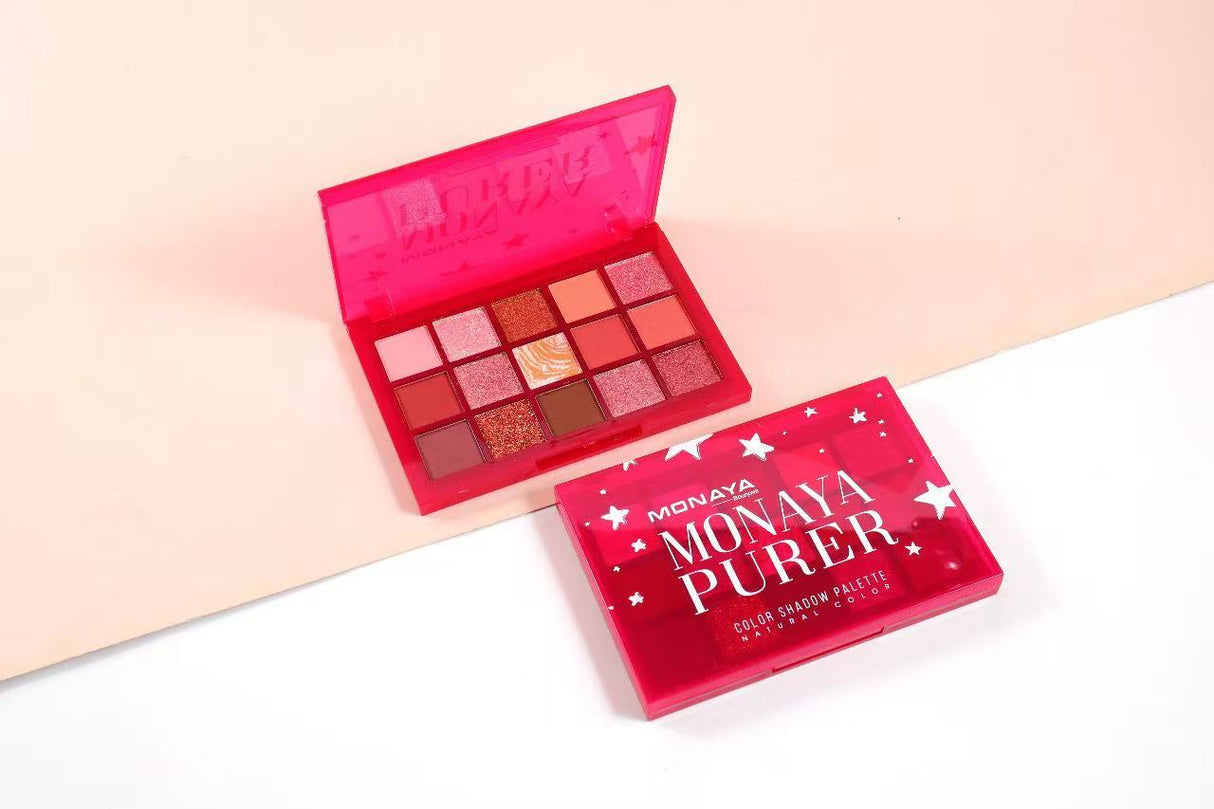 Monaya Y004 Purer Palette Shadow, Pallet Long-Lasting Blendable Natural Colors Make Up, Eye Shadows Cosmetics Gift Kit - 15 color