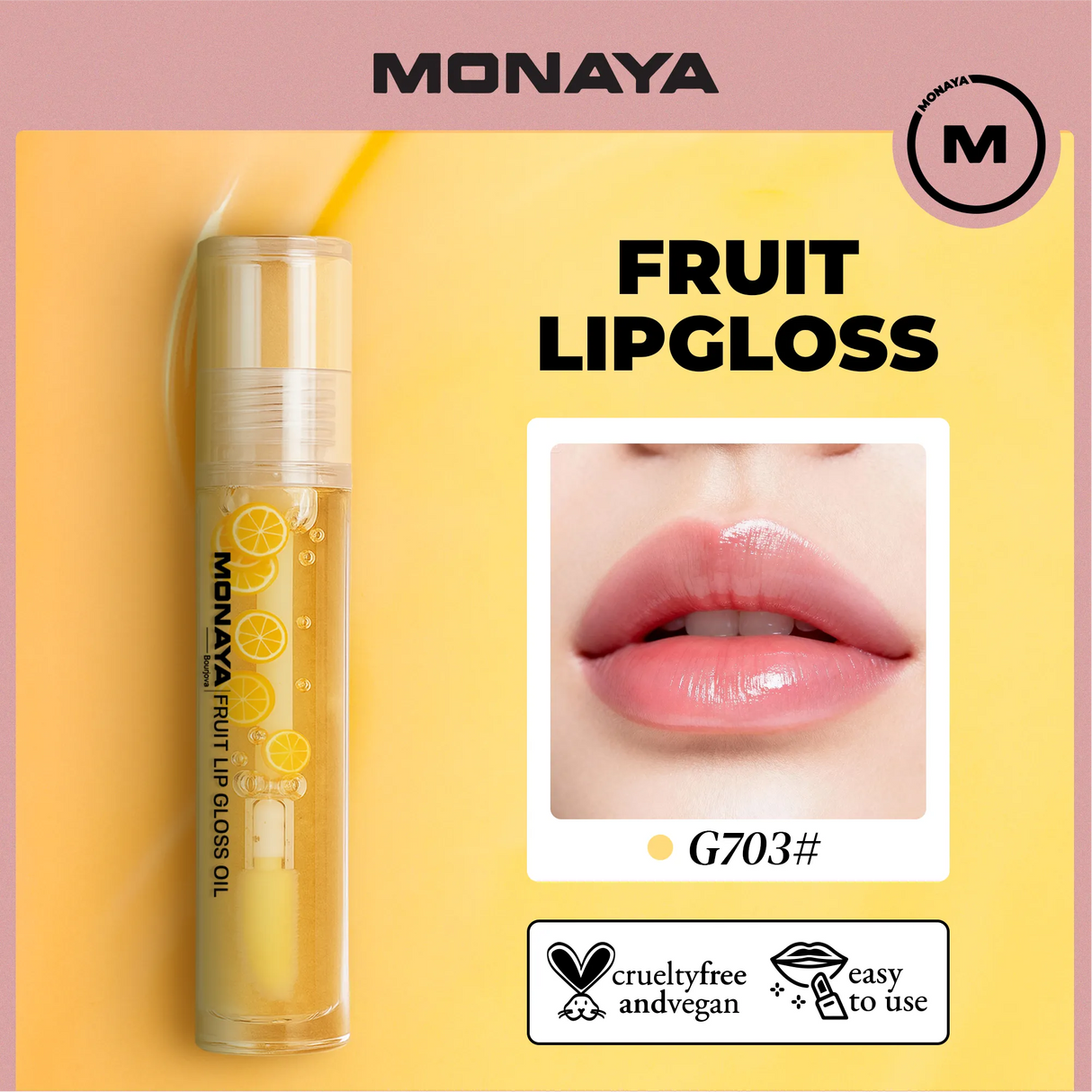 Monaya LO002 Fruit Lip Gloss, Natural Glossy Finish, Nourishing Lip Oil for Soft & Shiny Lips, Hydrating, Non-Sticky, Long-Lasting Moisture, Fruity Scent Lip Care