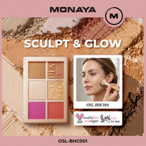 مونايا بورجوفا سكالبت آند جلو، لوحة تحديد الوجه، مكياج - أحمر خدود، هايلايتر، برونزر، بودرة، لوحة مكياج متكاملة، مجموعة تحديد الوجه - مستحضرات تجميل للوجه، هدايا للنساء، جمال للمهرجانات
