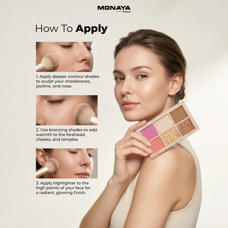 Sculpt & Glow Contour Palette, Blush Highlighters Bronzer Powder All in one Makeup - 6 Shades - BHC001