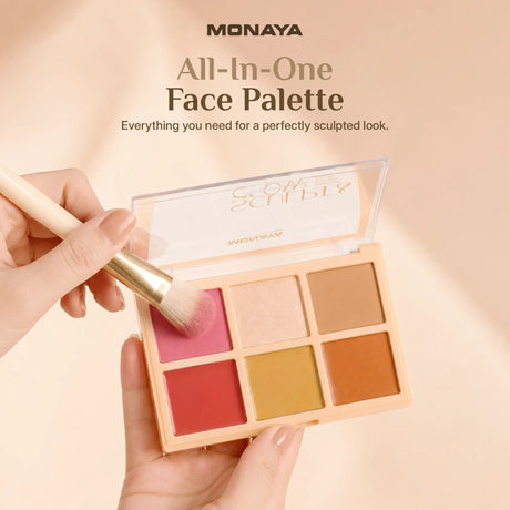 Sculpt & Glow Contour Palette, Blush Highlighters Bronzer Powder All in one Makeup - 6 Shades - BHC001