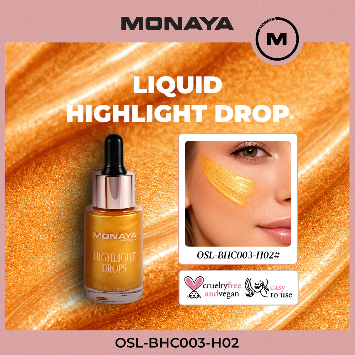 Highlight Drops for Face – Liquid Highlighter Makeup, Lightweight & Long-Lasting Finish – BHC003-H02