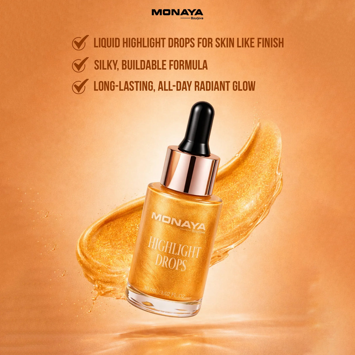 Highlight Drops for Face – Liquid Highlighter Makeup, Lightweight & Long-Lasting Finish – BHC003-H02