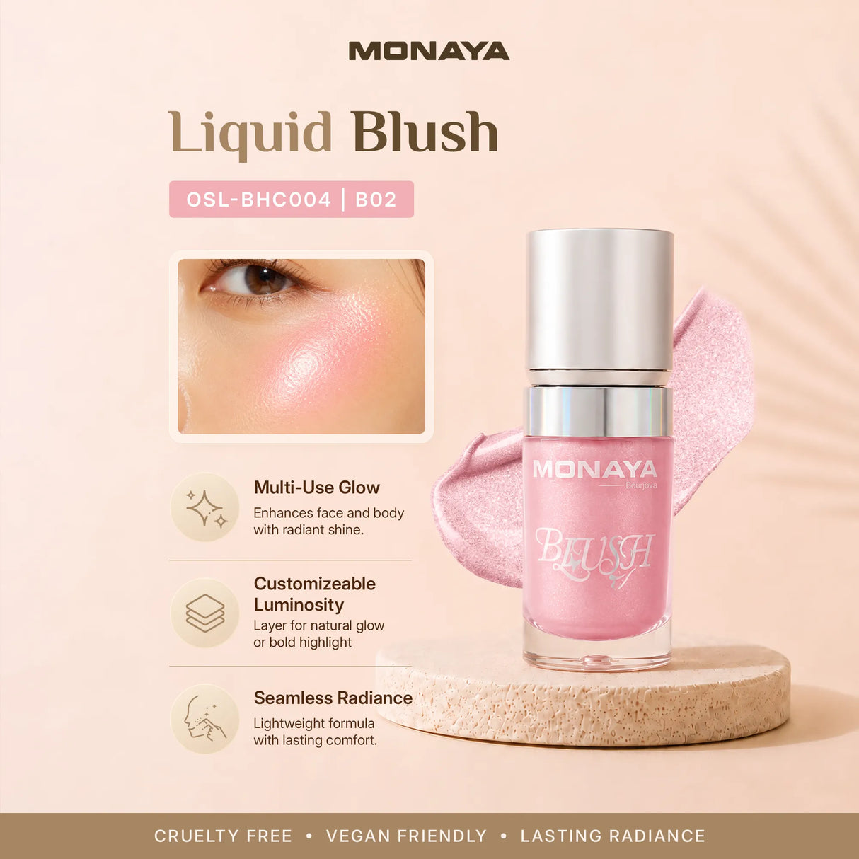 Glow, Blush & Highlight Drops for Face and Body – Liquid Glow Drops, Buildable Blush & Highlighter, Radiant Finish, Lightweight & Long-Lasting, Vegan & Cruelty-Free - BHC004-B02