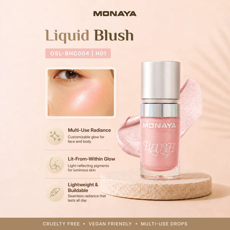 3-in-1 Glow, Blush & Highlight Drops for Face and Body – Illuminating Liquid Highlighter & Radiant Liquid Blush – Lightweight, Blendable Formula – Vegan & Cruelty-Free - BHC004-H01