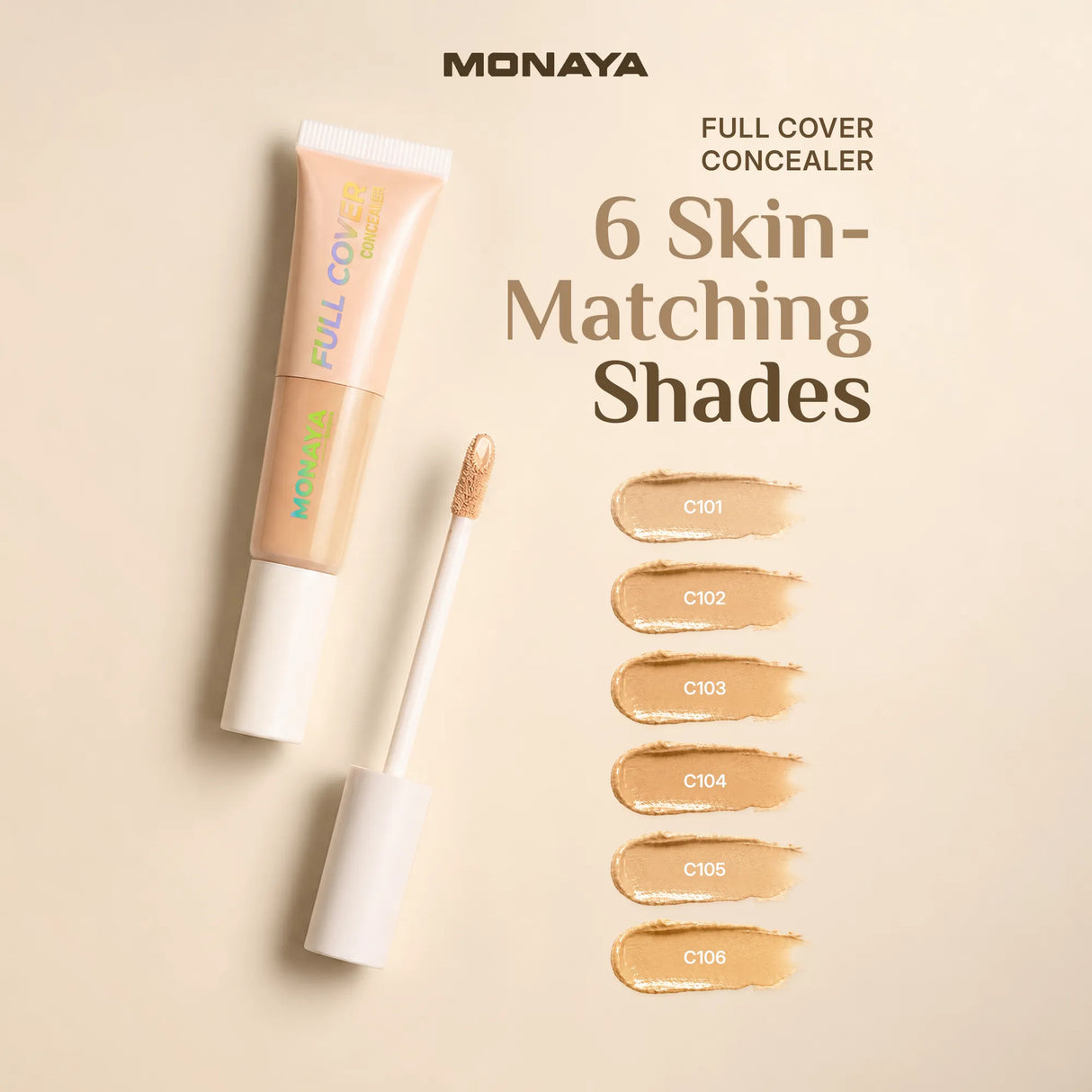 Full Cover Concealer  – High Coverage Concealer for Dark Circles & Imperfections, Long-Lasting, Lightweight - C004