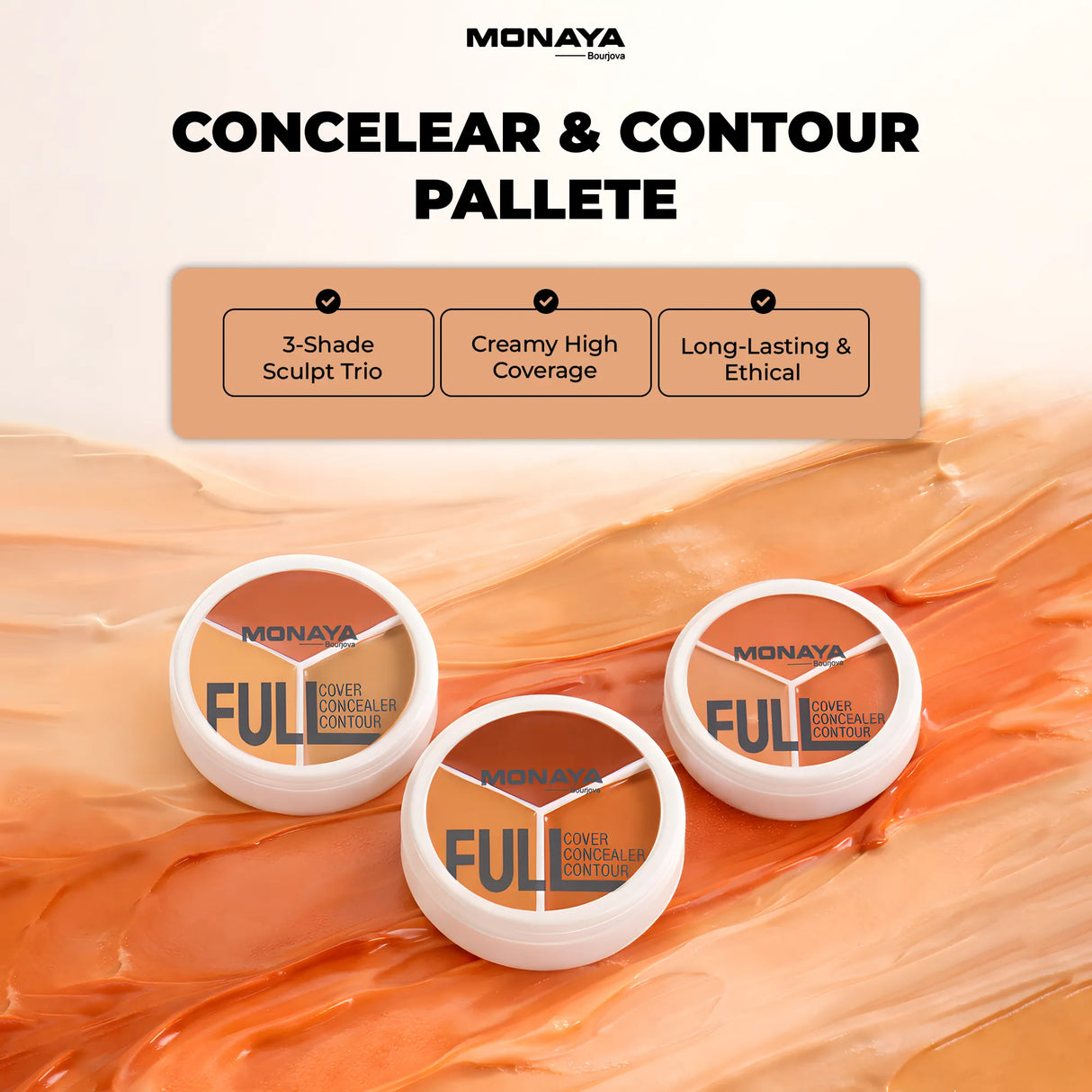 Full Coverage Concealer & Contour – High Coverage Cream Formula - 3 Shades - C007