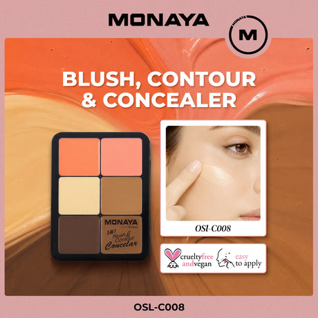 3-in-1 Face Palette – Blush, Contour & Concealer in One Compact, Smooth Creamy Formula – C008