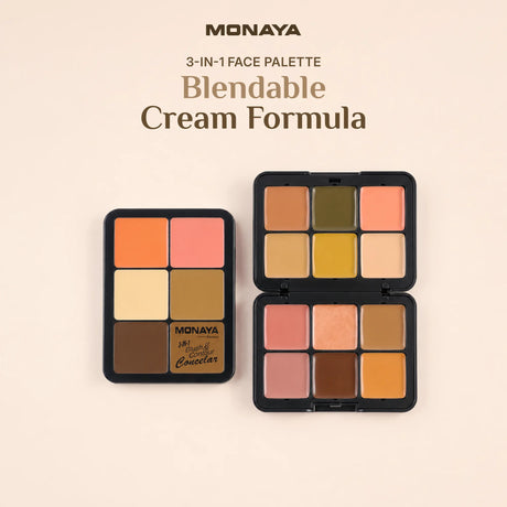 3-in-1 Face Palette – Blush, Contour & Concealer in One Compact, Smooth Creamy Formula – C008
