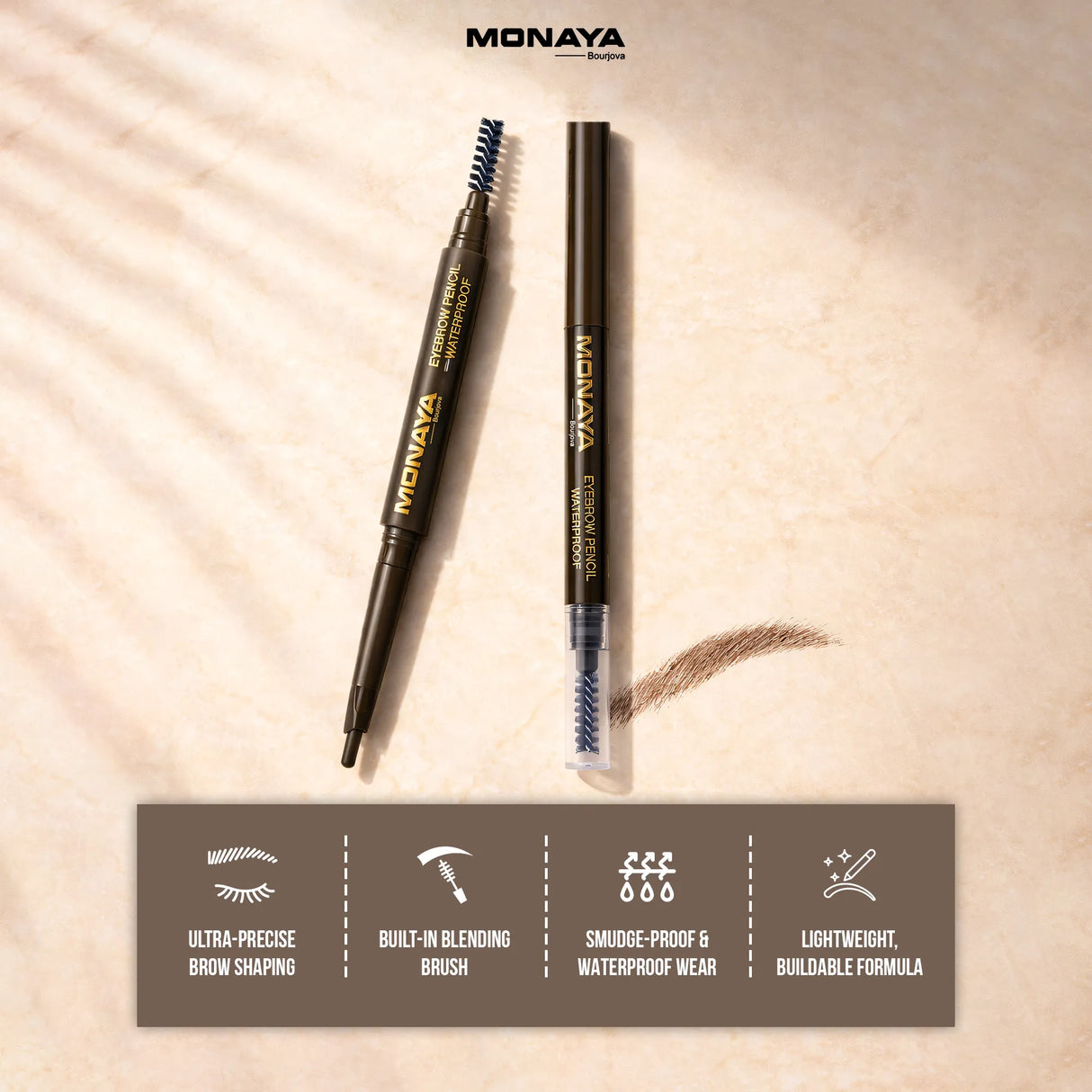 EYEBROW Pencil, Smudge-proof Chocolate Brown Eye Brow Pencil | Brow Pencil and Brush Combo | High Definition Waterproof  - E002