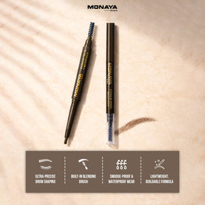 EYEBROW Pencil, Smudge-proof Chocolate Brown Eye Brow Pencil | Brow Pencil and Brush Combo | High Definition Waterproof  - E002