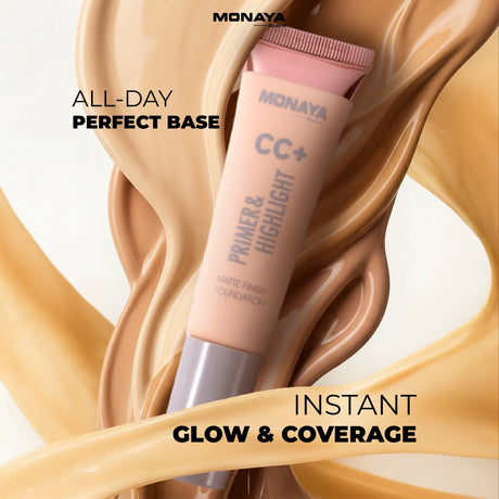 CC+ Matte Foundation Primer & Highlight  – Color Correcting Coverage, Oil Control Matte Finish, Lightweight Long-Lasting Formula, Vegan & Cruelty-Free - F004